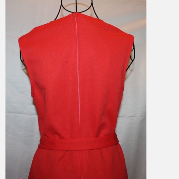 Russ Togs Red Orange Sleeveless Belted Dress M Back Zip Polyester Vintage '70's - Picture 8 of 8